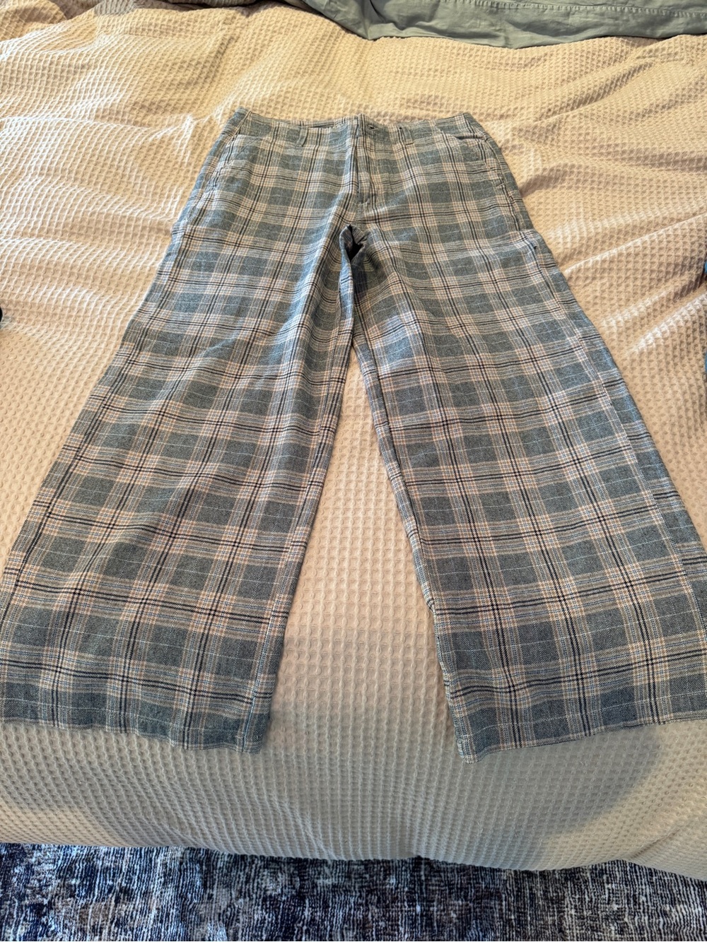 American Eagle Outfitters Plaid Wide-Leg Pants in Brown, Blue, and Cream